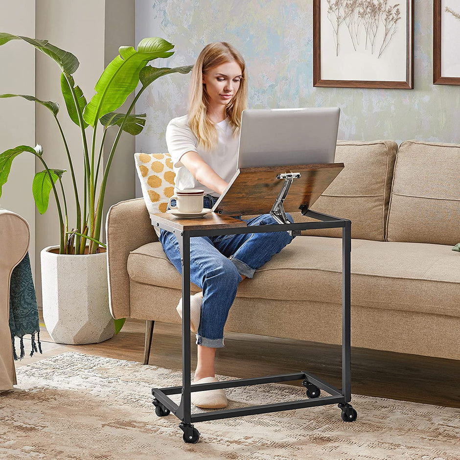 Side Table – Steel Frame – Rustic Brown and Black – Tilting Top