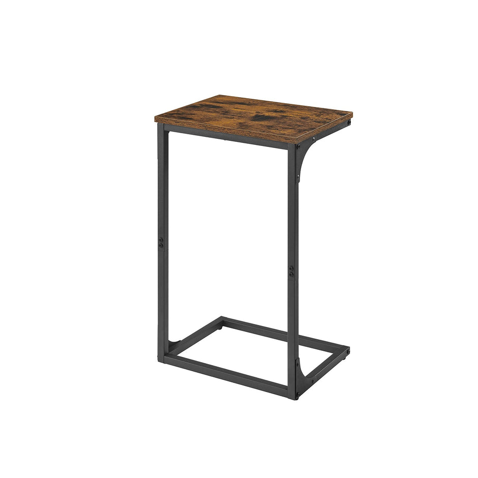 C-Shaped Side Table – Metal Frame – Rustic Brown and Black – Industrial Design