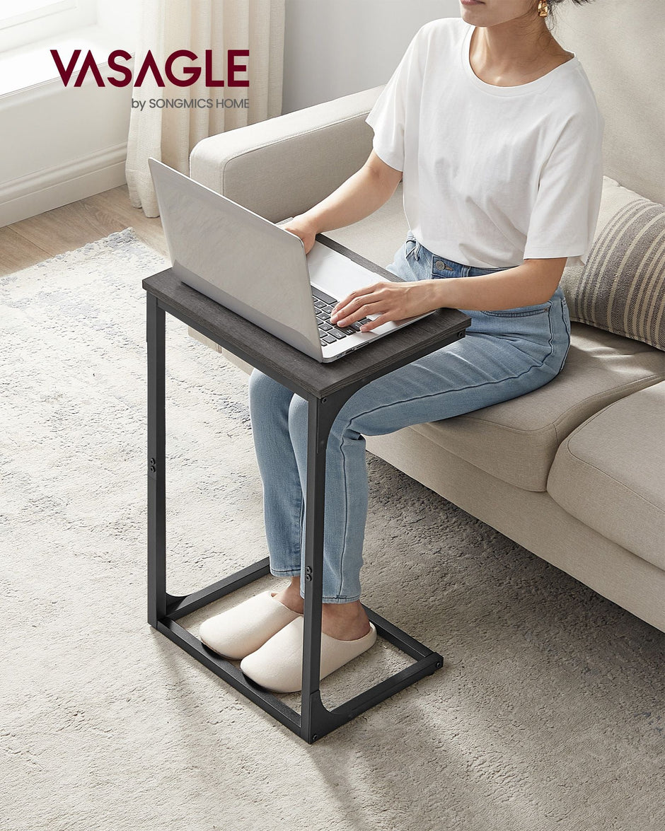 C-Shaped End Table – Metal Frame – Misty Grey and Ink Black – Industrial Design