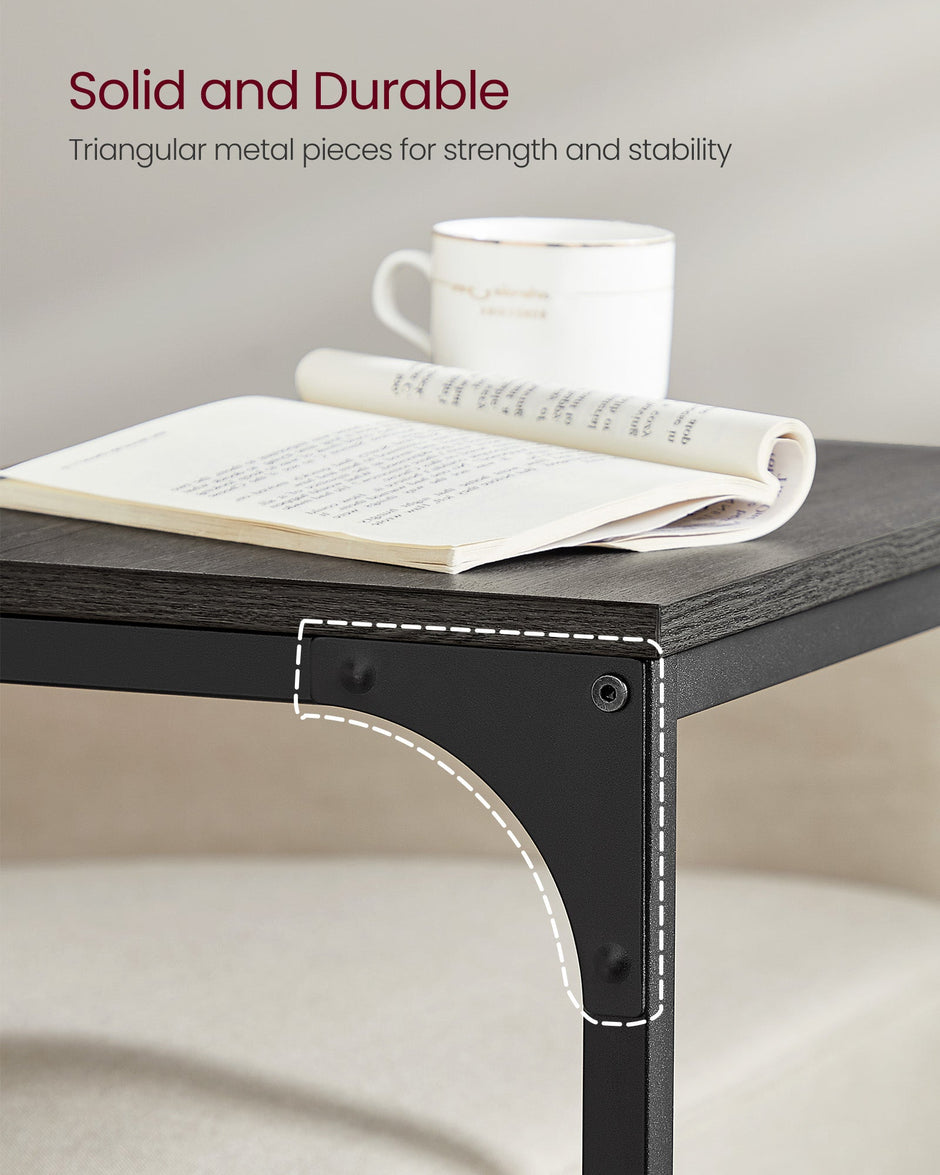 C-Shaped End Table – Metal Frame – Misty Grey and Ink Black – Industrial Design