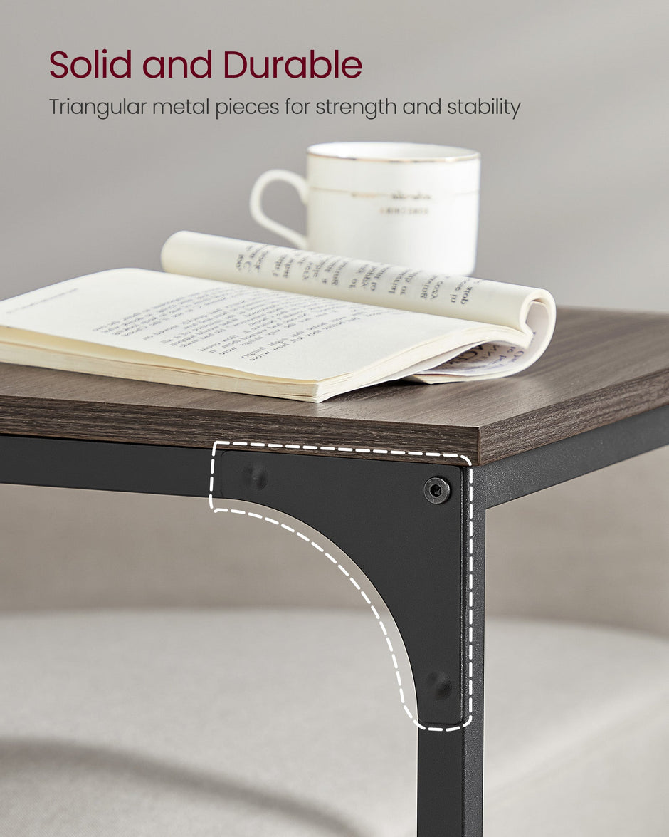 C-Shaped Side Table – Metal Frame – Chestnut Brown and Ink Black – Industrial Design for Living Room and Bedroom