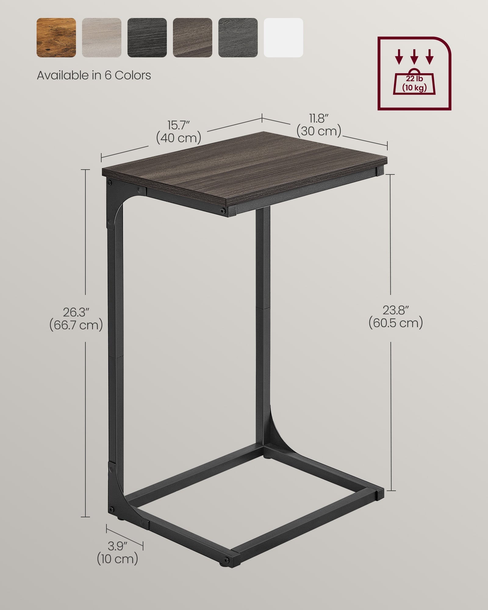 C-Shaped Side Table – Metal Frame – Chestnut Brown and Ink Black – Industrial Design for Living Room and Bedroom