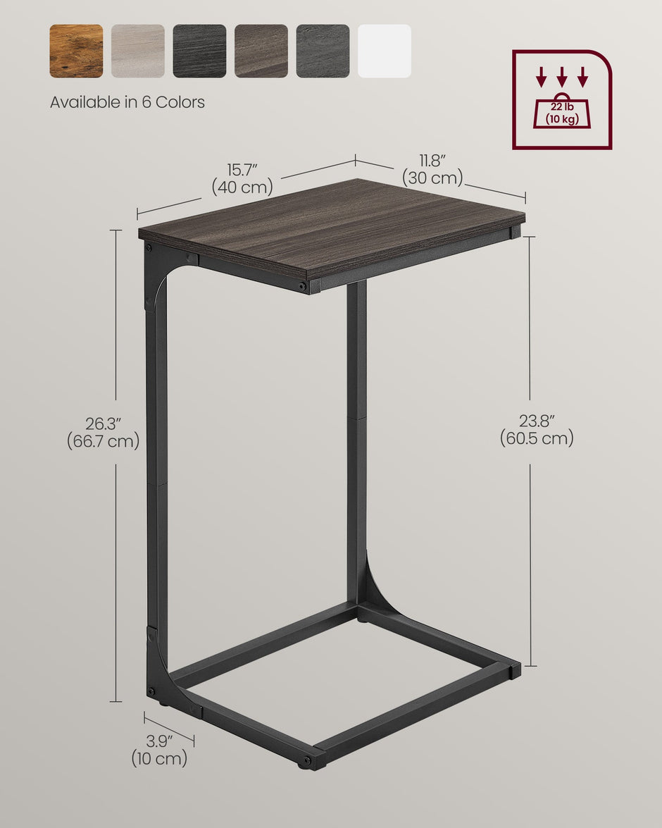 C-Shaped Side Table – Metal Frame – Chestnut Brown and Ink Black – Industrial Design for Living Room and Bedroom