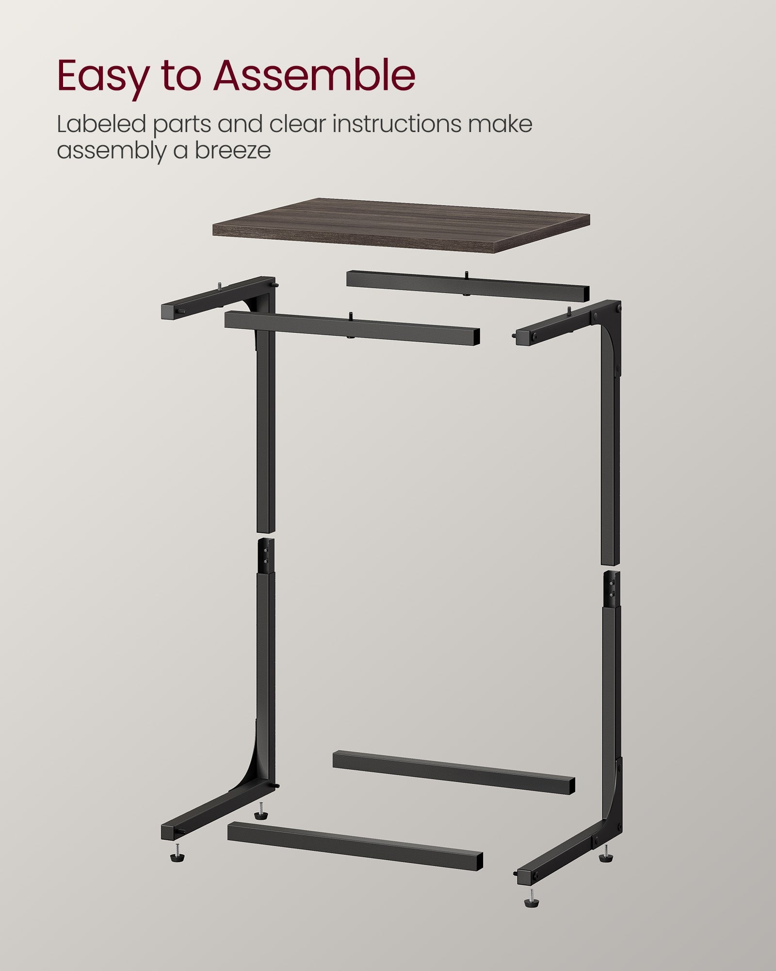 C-Shaped Side Table – Metal Frame – Chestnut Brown and Ink Black – Industrial Design for Living Room and Bedroom