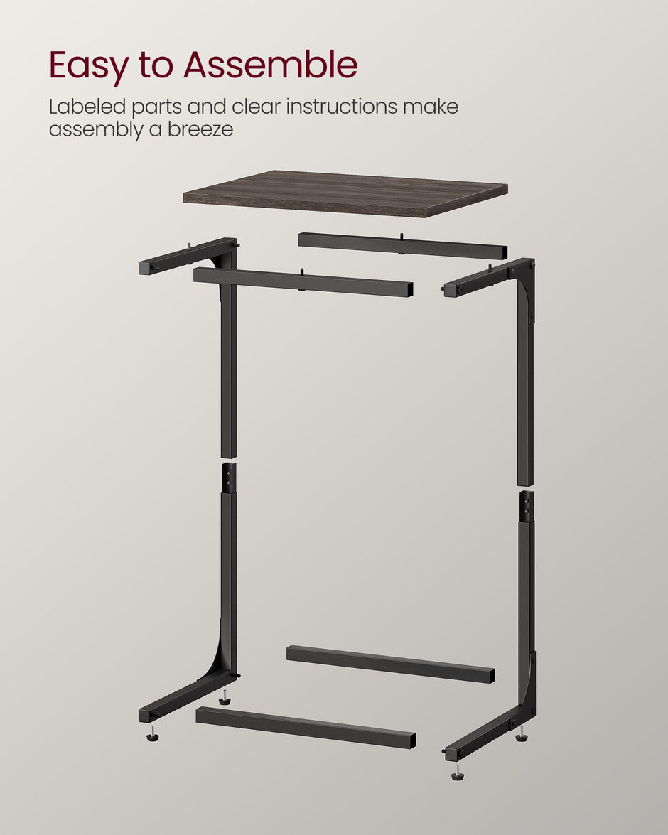 C-Shaped Side Table – Metal Frame – Chestnut Brown and Ink Black – Industrial Design for Living Room and Bedroom