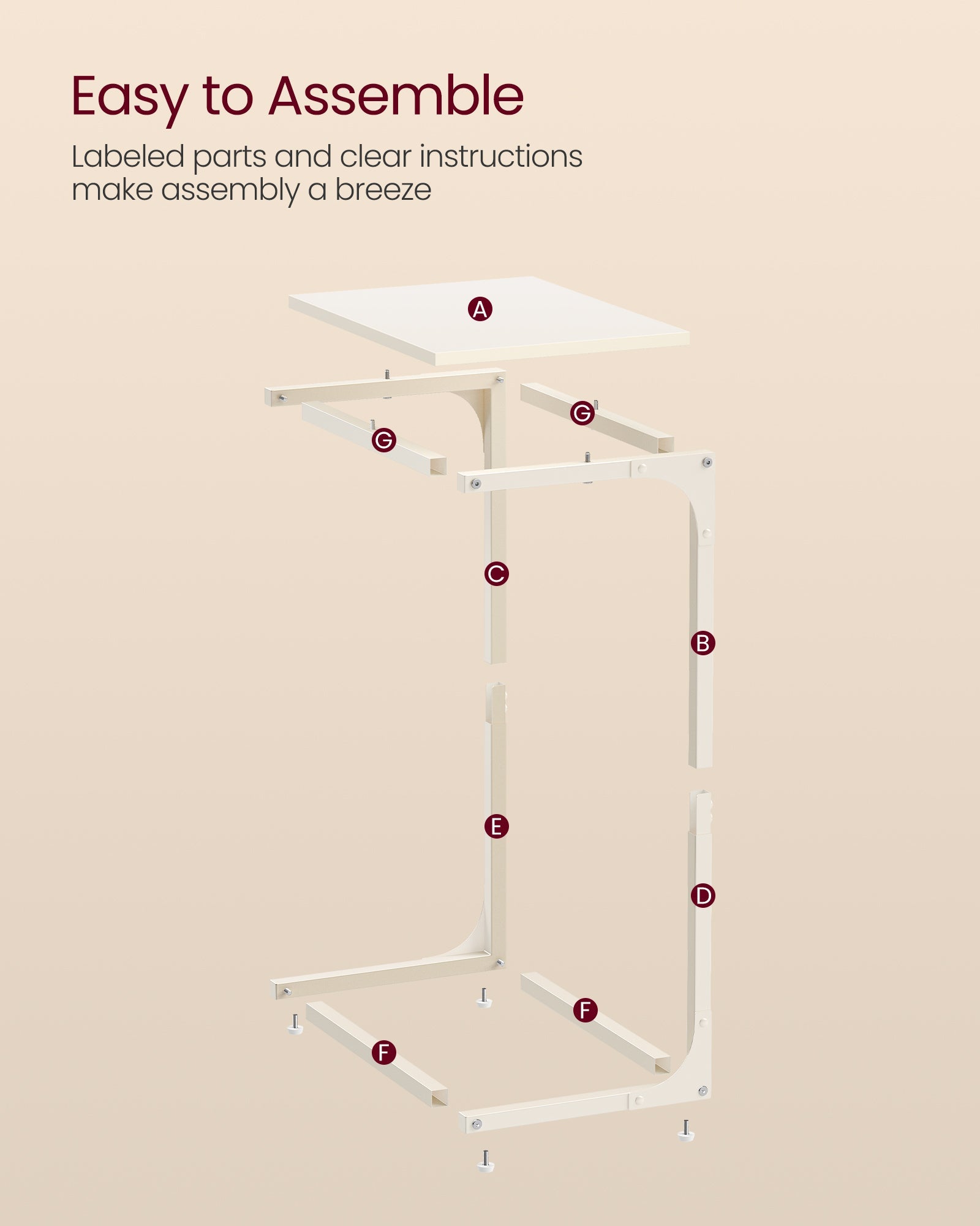 C-Shaped Side Table – Metal Frame – Rustic Brown and Black – Industrial Design for Living Room and Bedroom