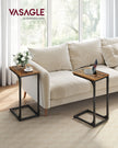 C-Shaped Side Tables – Ebonised Oak and Metal – Rustic Brown and Black – Set of 2