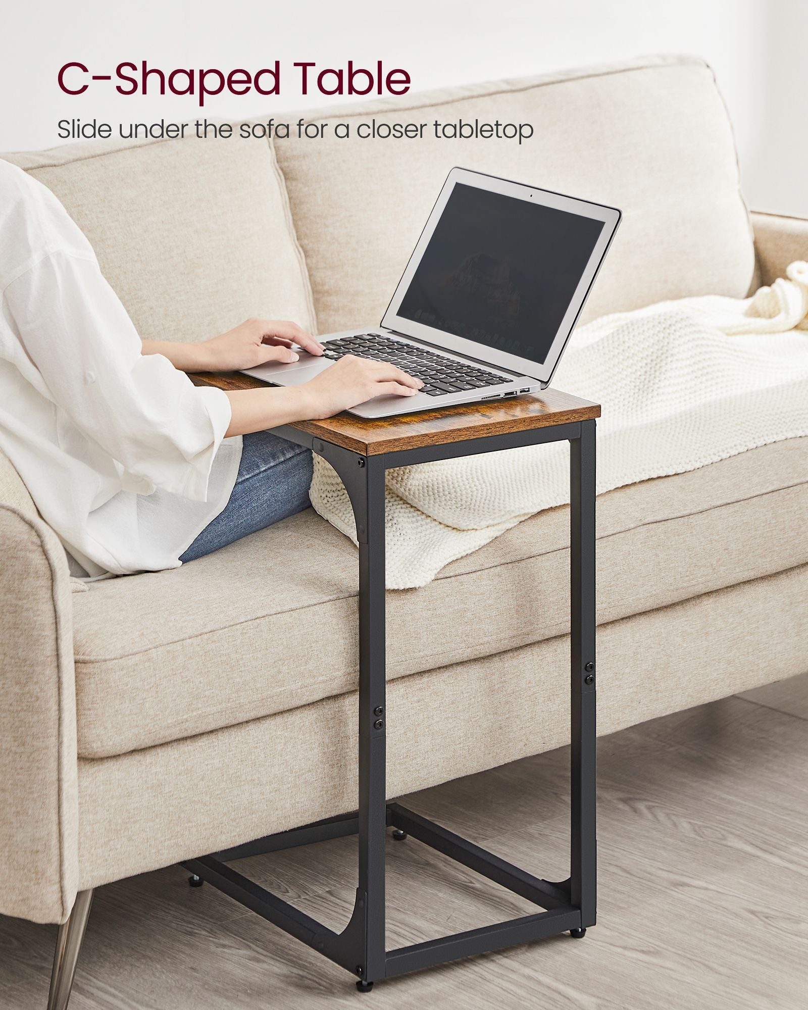 C-Shaped Side Tables – Ebonised Oak and Metal – Rustic Brown and Black – Set of 2