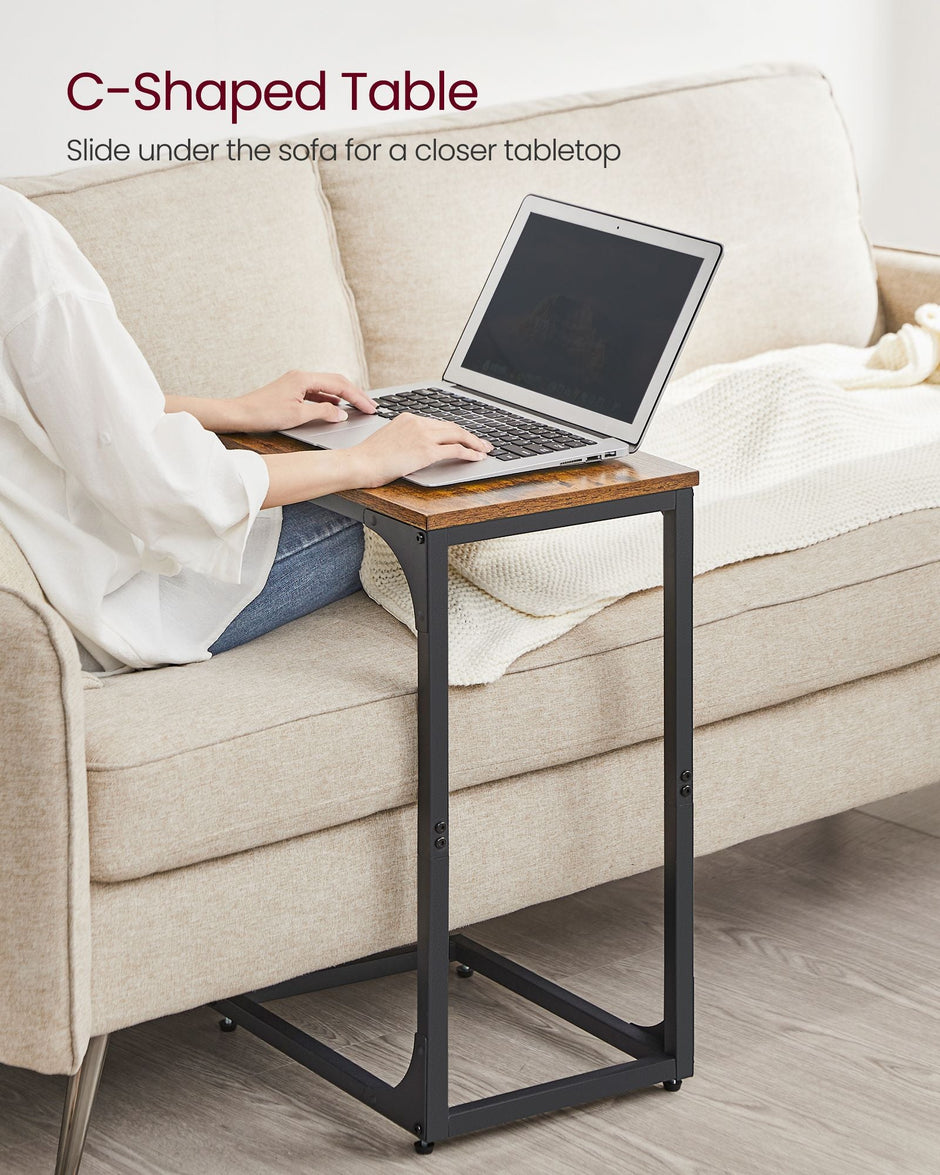 C-Shaped Side Tables – Ebonised Oak and Metal – Rustic Brown and Black – Set of 2