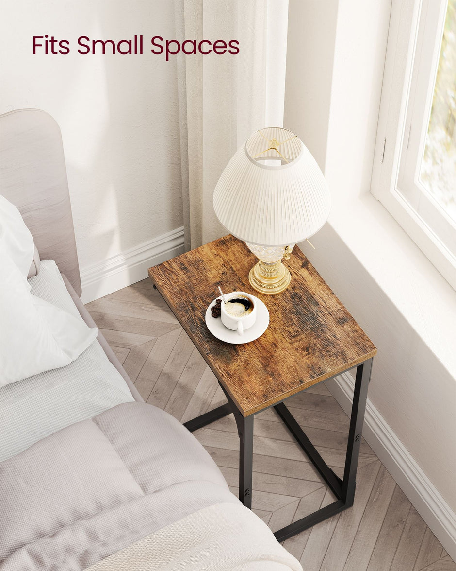C-Shaped Side Tables – Ebonised Oak and Metal – Rustic Brown and Black – Set of 2