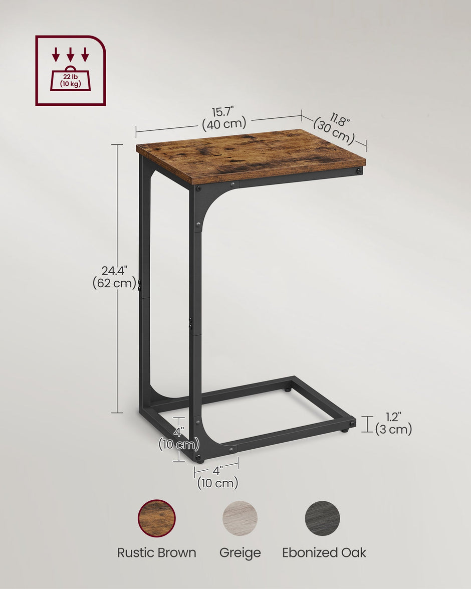 C-Shaped Side Tables – Ebonised Oak and Metal – Rustic Brown and Black – Set of 2