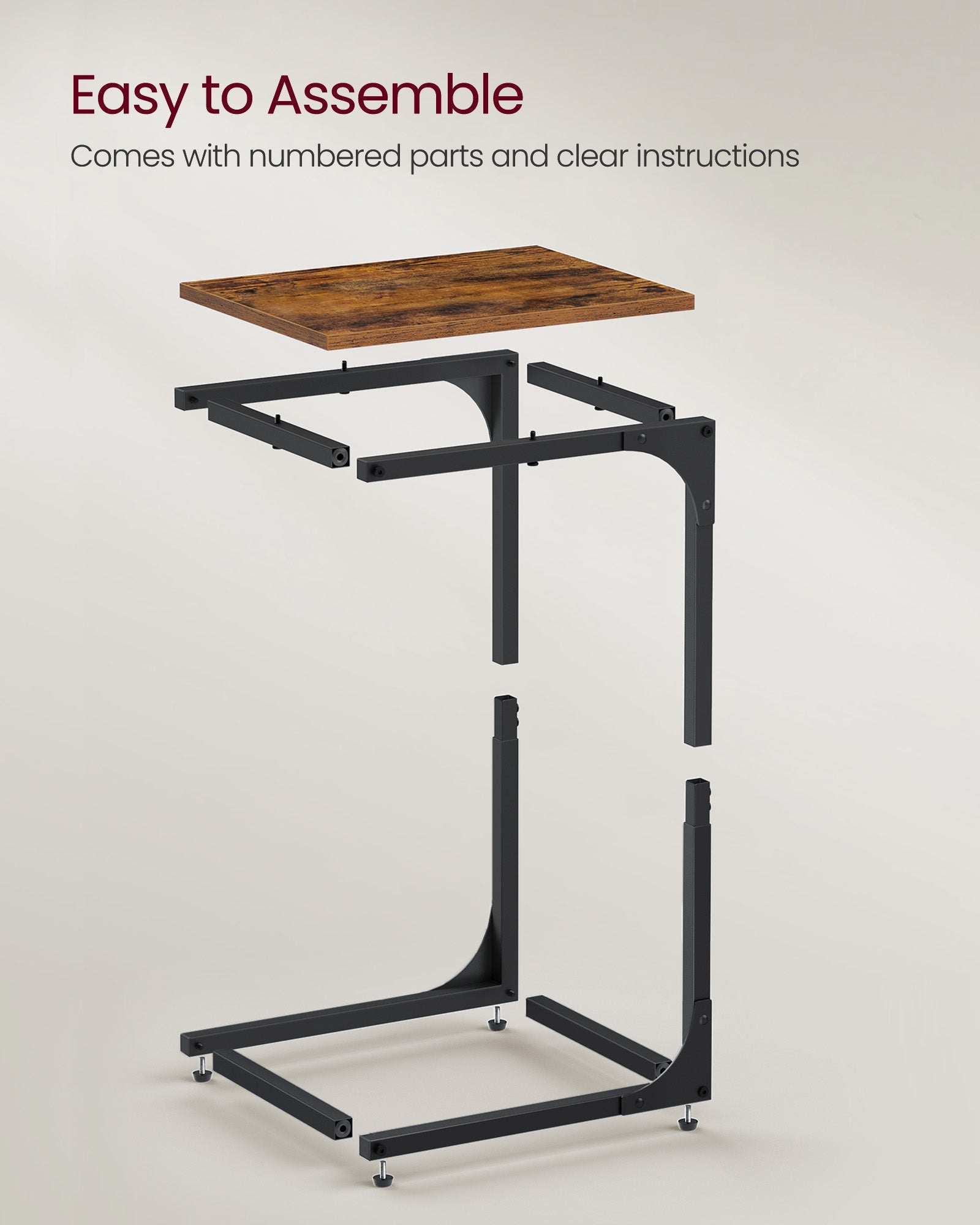 C-Shaped Side Tables – Ebonised Oak and Metal – Rustic Brown and Black – Set of 2