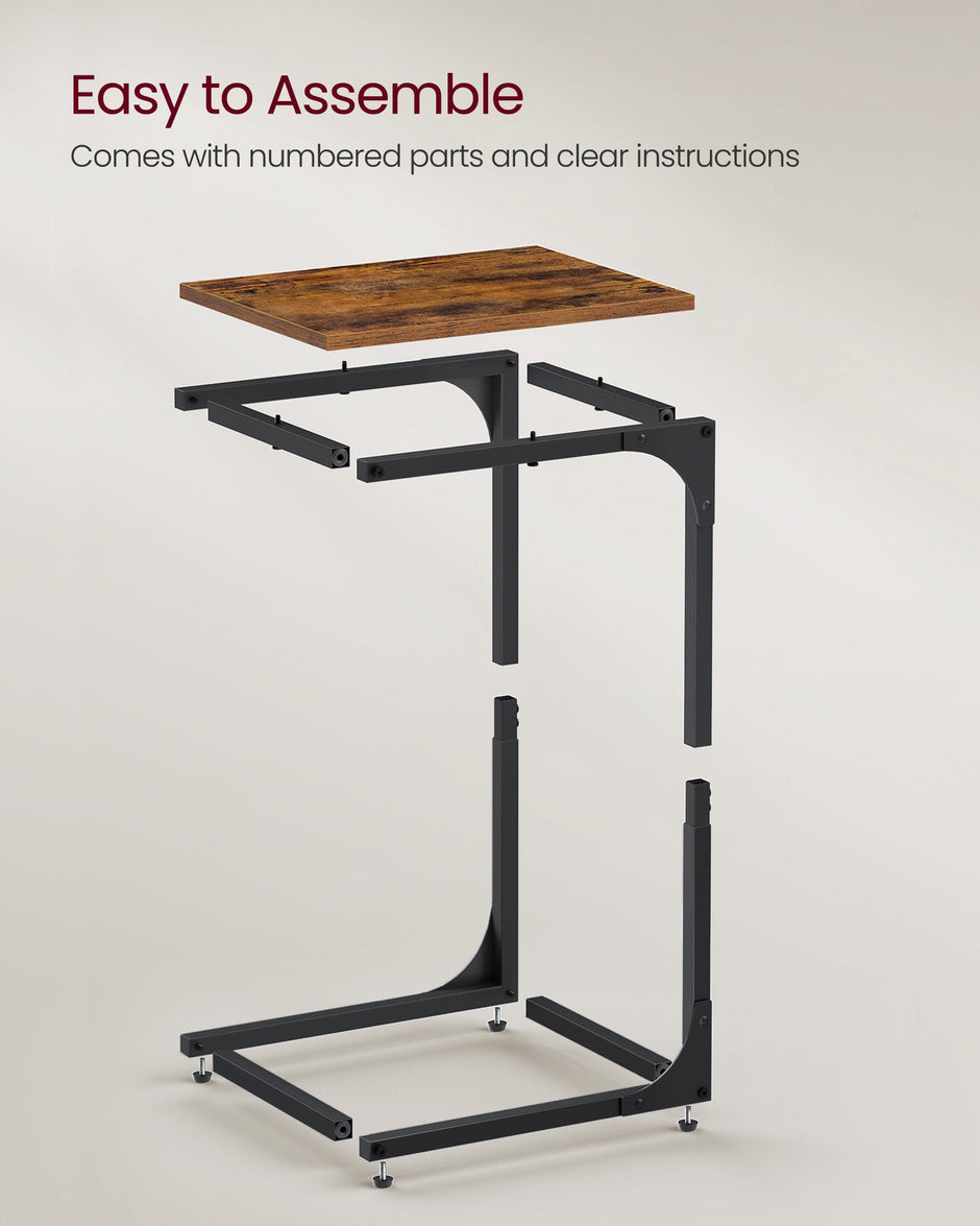 C-Shaped Side Tables – Ebonised Oak and Metal – Rustic Brown and Black – Set of 2