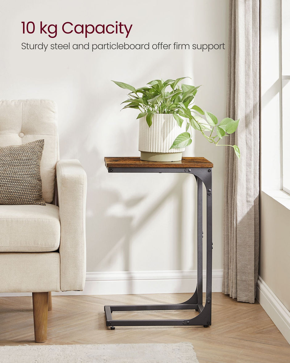 C-Shaped Side Tables – Ebonised Oak and Metal – Rustic Brown and Black – Set of 2
