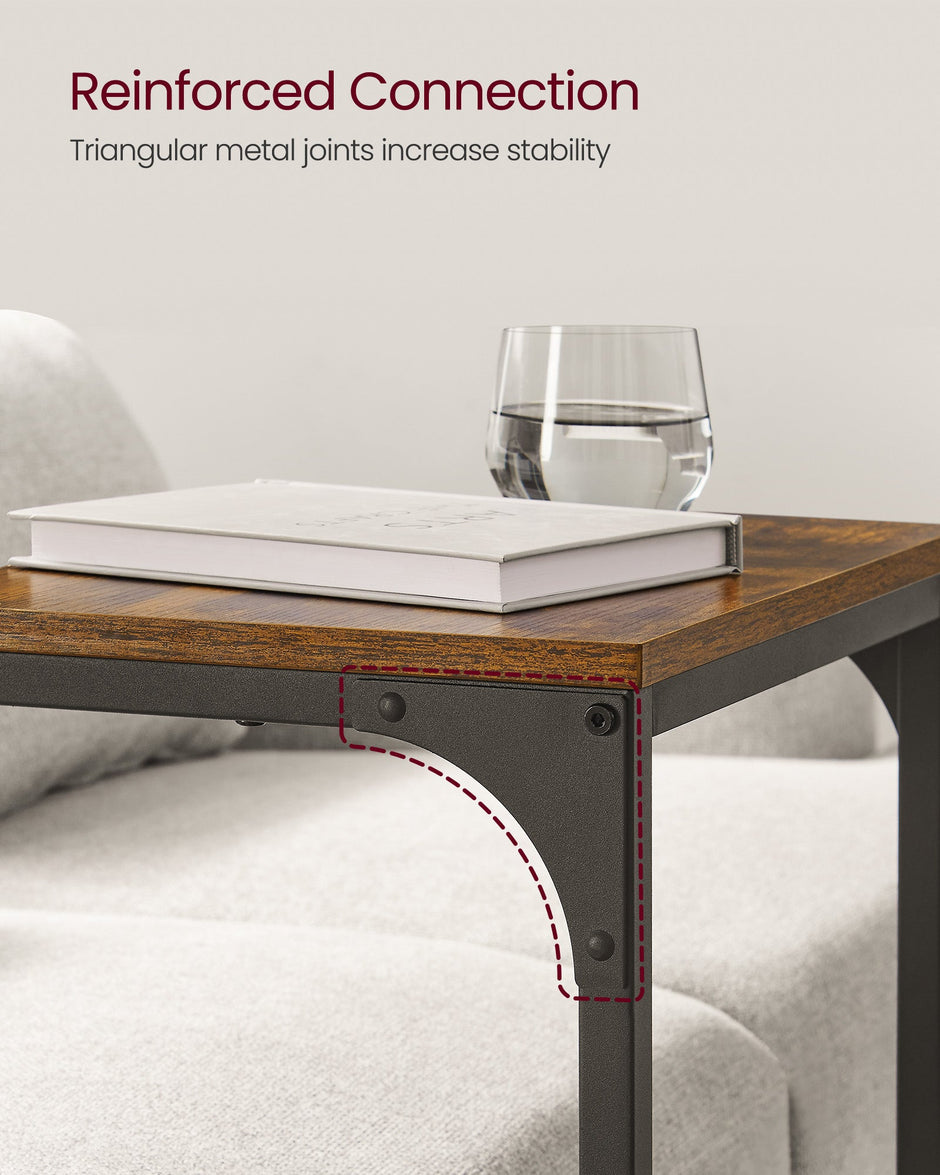 C-Shaped Side Tables – Ebonised Oak and Metal – Rustic Brown and Black – Set of 2