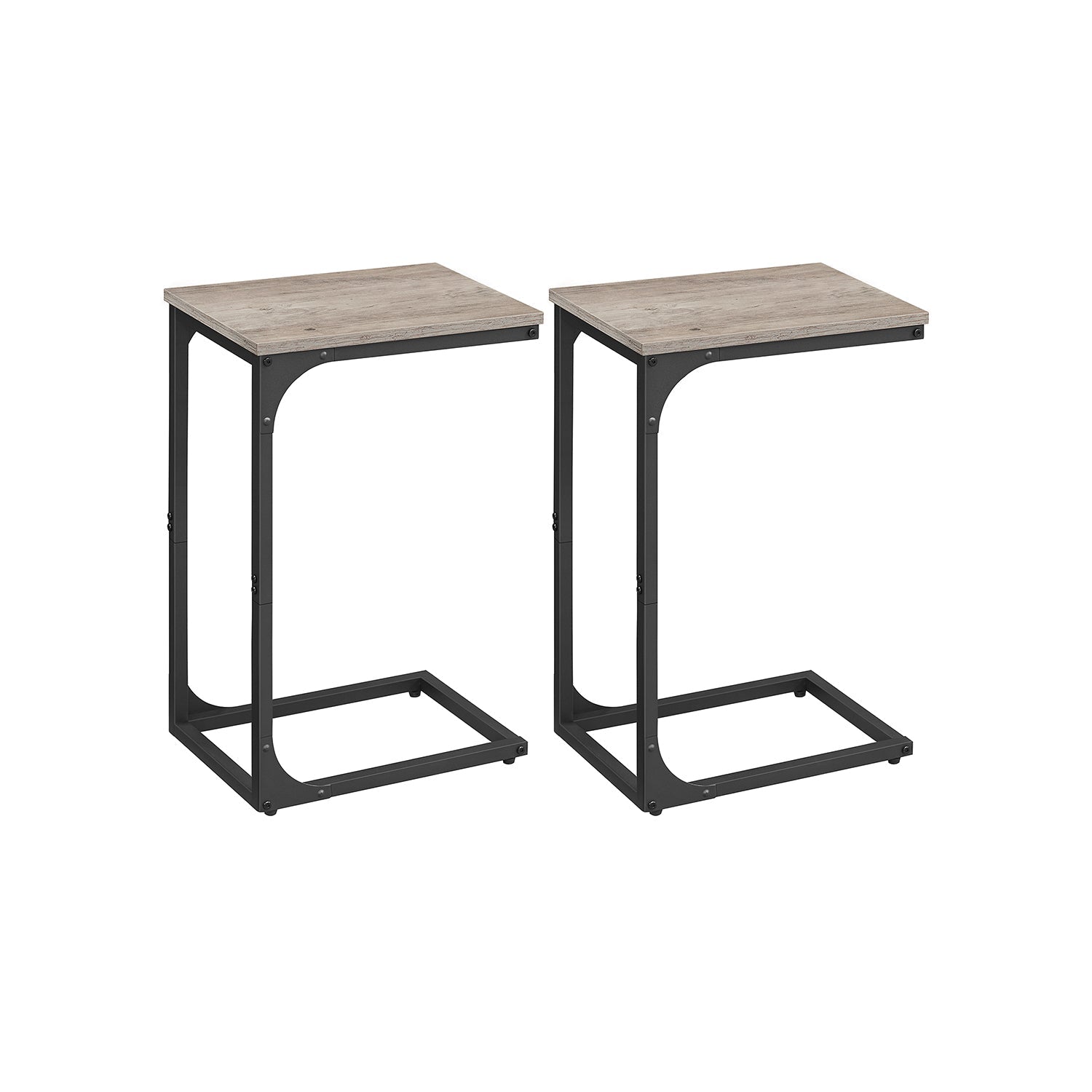 Set of 2 C-Shaped Side Tables – Metal Frame – Heather Greige and Ink Black – Industrial Design
