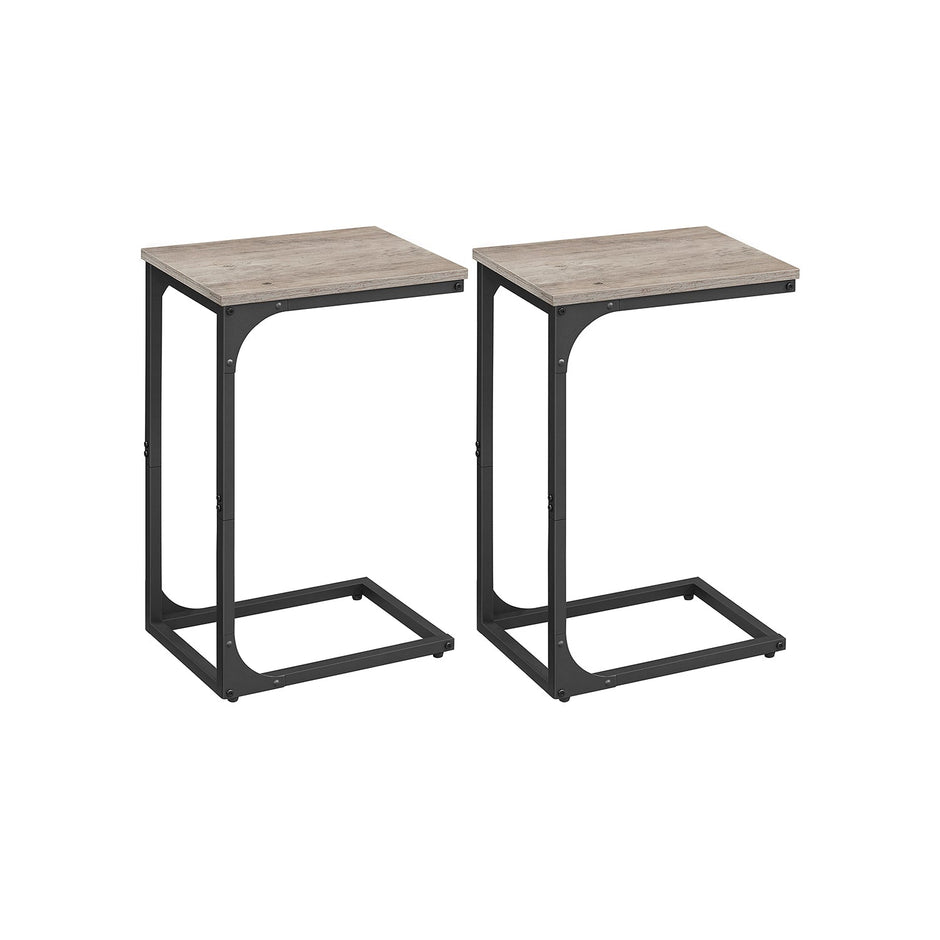 Set of 2 C-Shaped Side Tables – Metal Frame – Heather Greige and Ink Black – Industrial Design