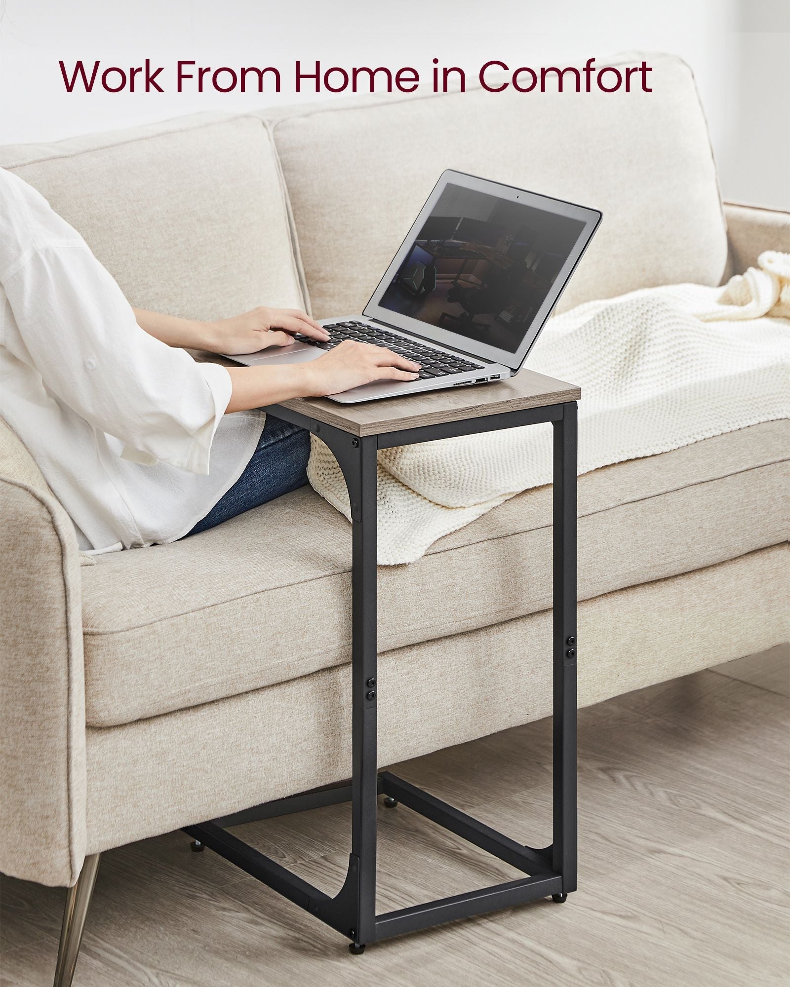 Set of 2 C-Shaped Side Tables – Metal Frame – Heather Greige and Ink Black – Industrial Design