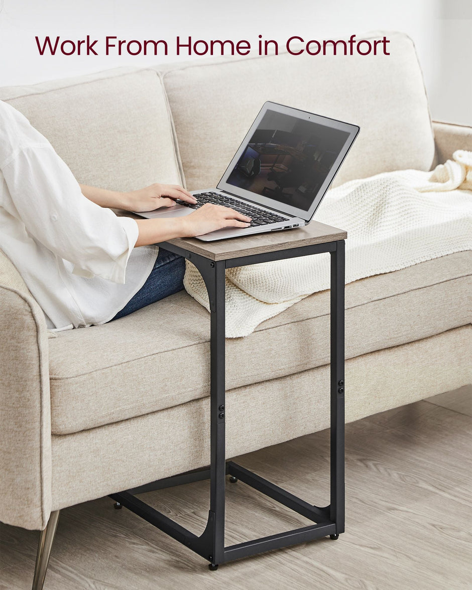 Set of 2 C-Shaped Side Tables – Metal Frame – Heather Greige and Ink Black – Industrial Design