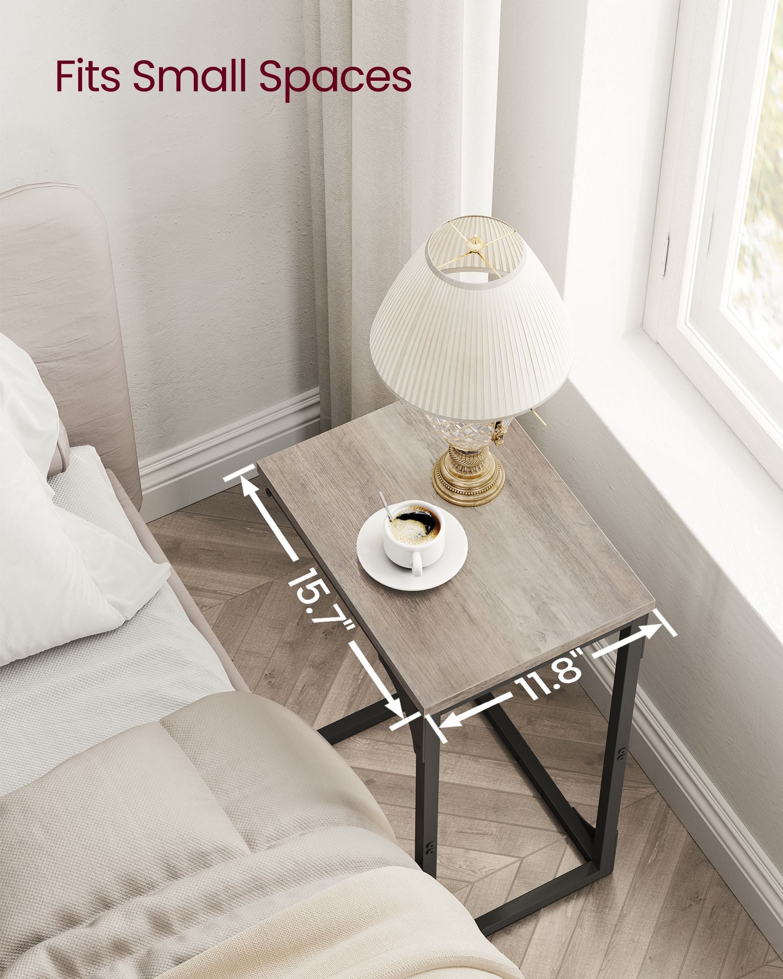 Set of 2 C-Shaped Side Tables – Metal Frame – Heather Greige and Ink Black – Industrial Design
