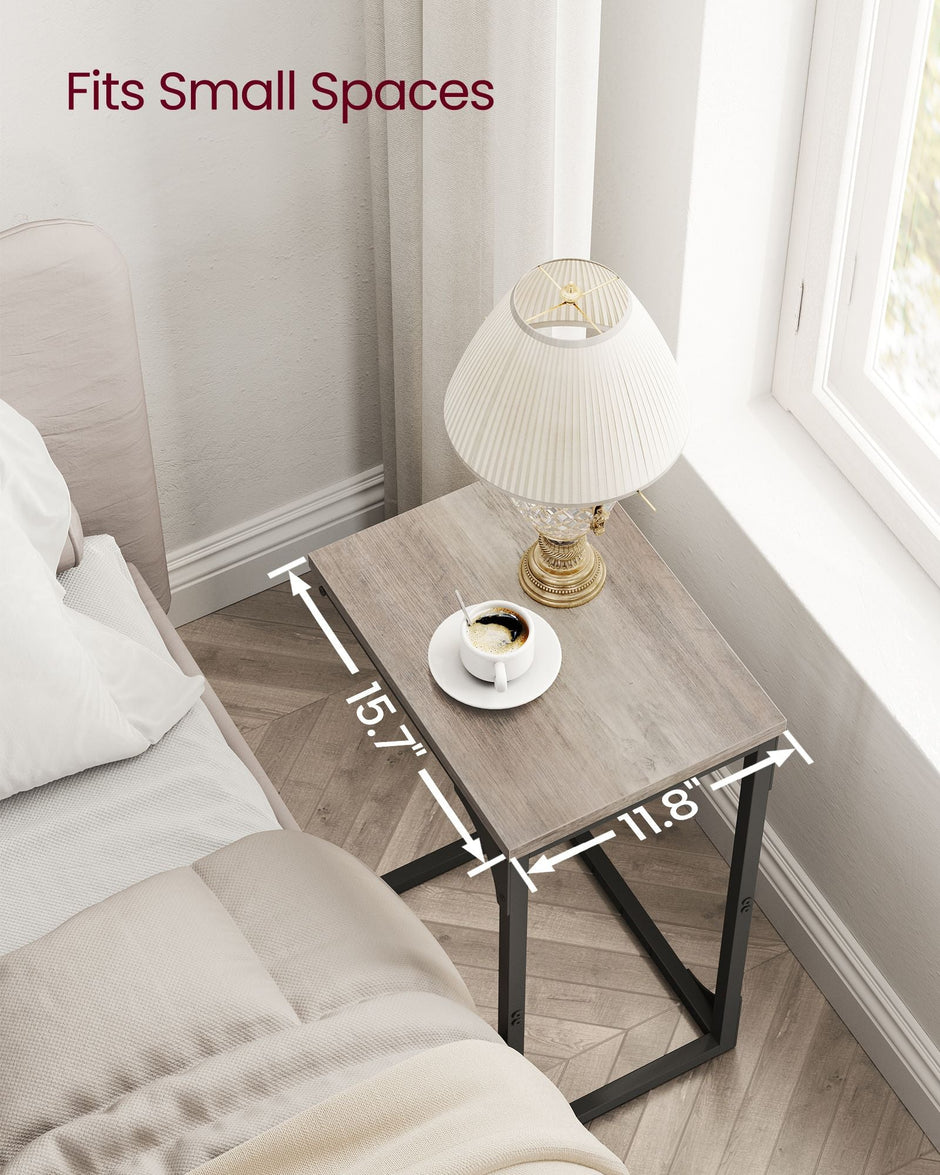 Set of 2 C-Shaped Side Tables – Metal Frame – Heather Greige and Ink Black – Industrial Design