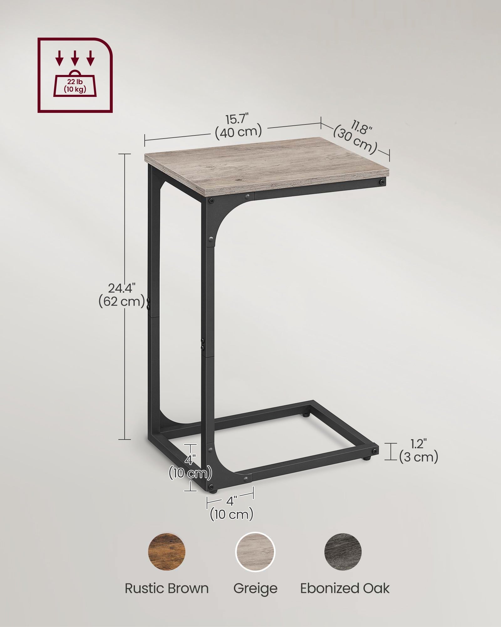 Set of 2 C-Shaped Side Tables – Metal Frame – Heather Greige and Ink Black – Industrial Design