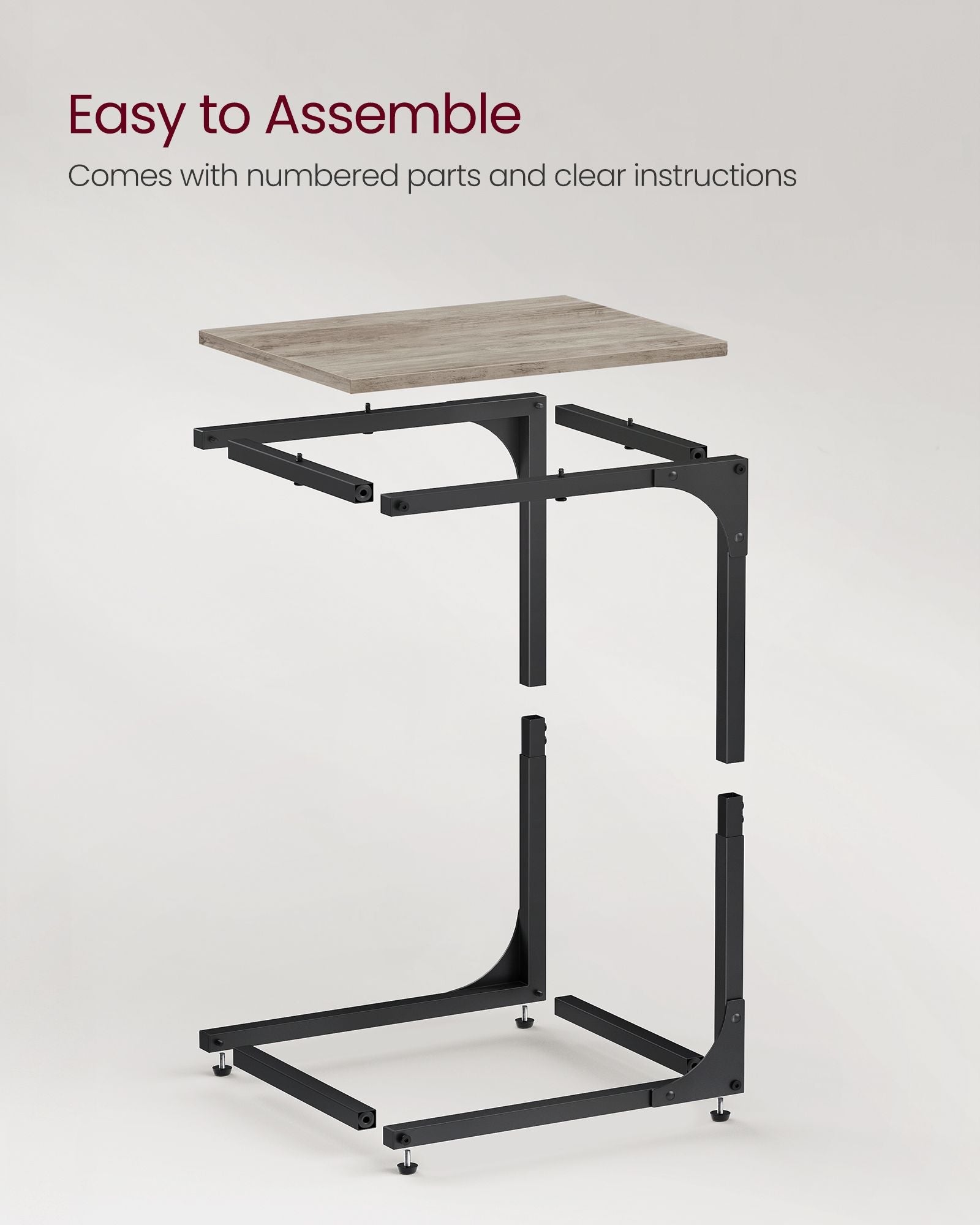 Set of 2 C-Shaped Side Tables – Metal Frame – Heather Greige and Ink Black – Industrial Design