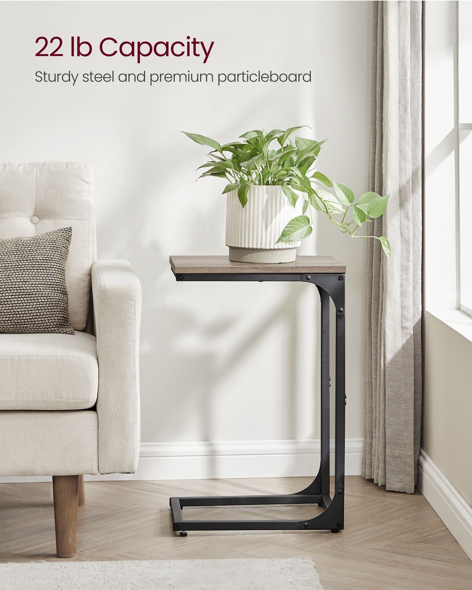 Set of 2 C-Shaped Side Tables – Metal Frame – Heather Greige and Ink Black – Industrial Design