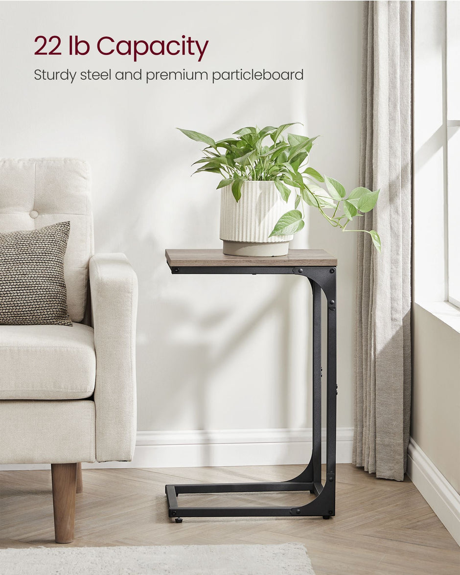 Set of 2 C-Shaped Side Tables – Metal Frame – Heather Greige and Ink Black – Industrial Design