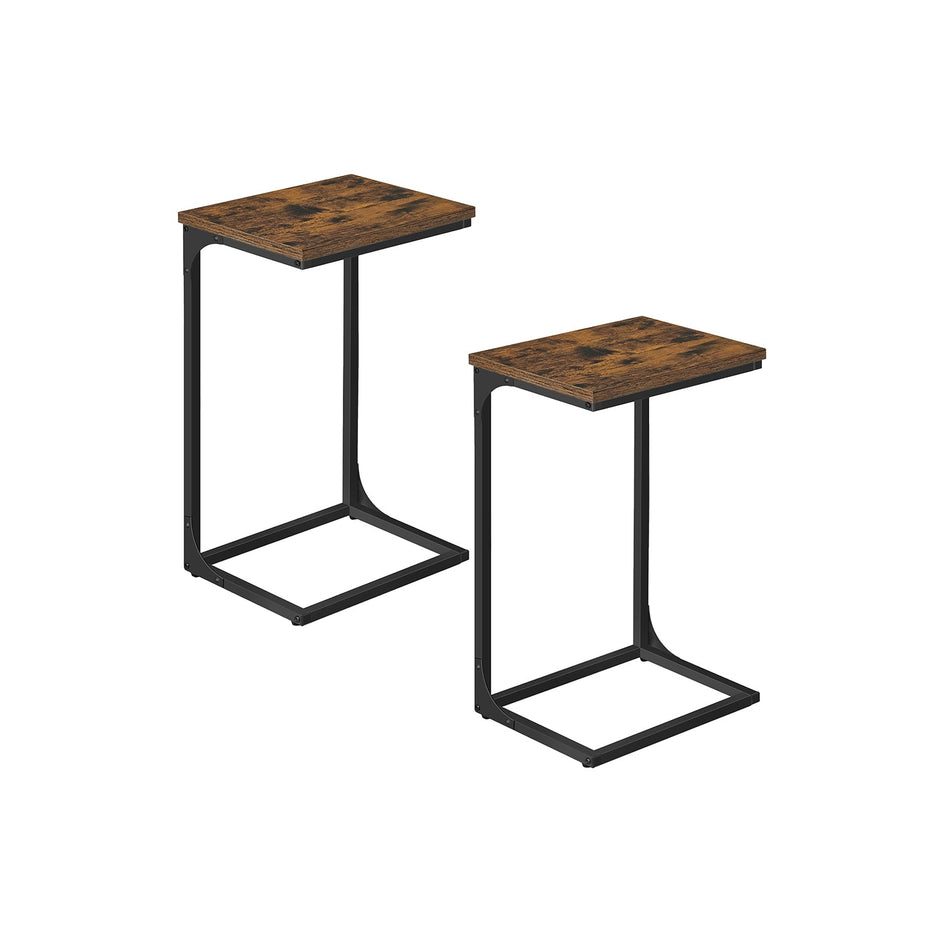 C-Shaped Side Tables – Metal Frame – Rustic Brown and Ink Black – Versatile for Living Room and Bedroom