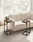 C-Shaped Side Tables – Metal Frame – Rustic Brown and Ink Black – Versatile for Living Room and Bedroom