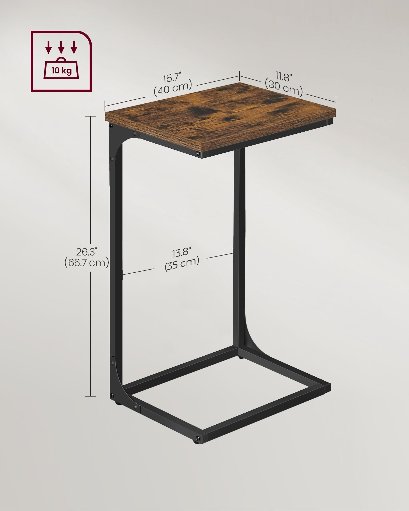 C-Shaped Side Tables – Metal Frame – Rustic Brown and Ink Black – Versatile for Living Room and Bedroom