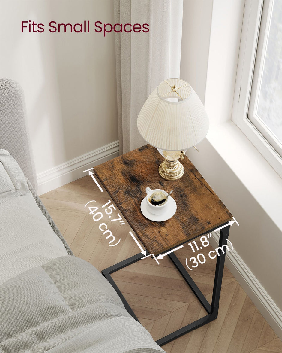 C-Shaped Side Tables – Metal Frame – Rustic Brown and Ink Black – Versatile for Living Room and Bedroom