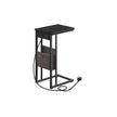 C-Shaped Bedside Table – Wood – Ebony Black – Charging Station with 2 USB Ports and Storage Bag