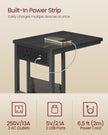 C-Shaped Bedside Table – Wood – Ebony Black – Charging Station with 2 USB Ports and Storage Bag