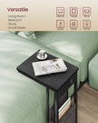 C-Shaped Bedside Table – Wood – Ebony Black – Charging Station with 2 USB Ports and Storage Bag