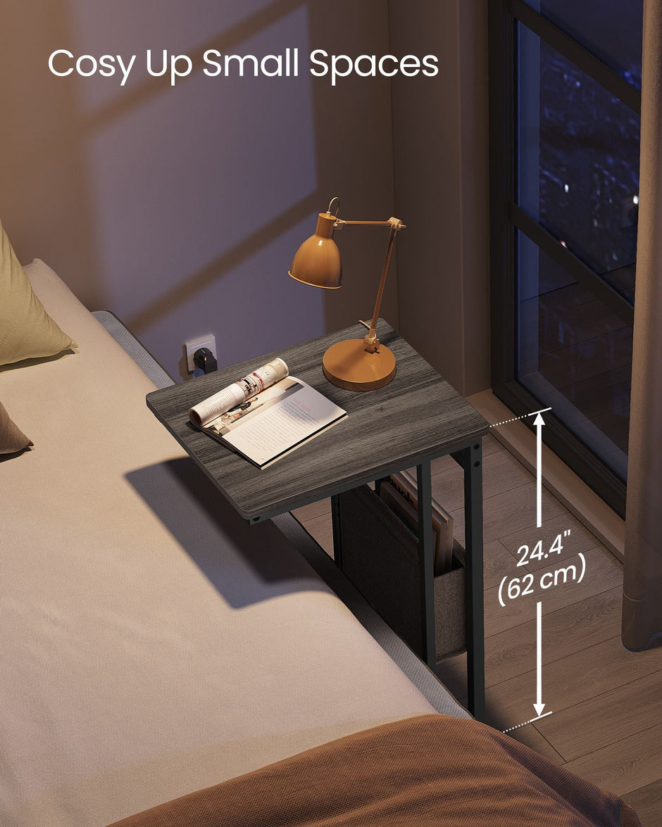C-Shaped Bedside Table – Wood – Ash Brown – Charging Station with USB Ports and Outlets