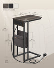C-Shaped Bedside Table – Wood – Ash Brown – Charging Station with USB Ports and Outlets