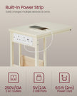 C-Shaped Bedside Table – Wood – Cream White – Charging Station with USB Ports and Storage Bag