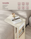 C-Shaped Bedside Table – Wood – Cream White – Charging Station with USB Ports and Storage Bag