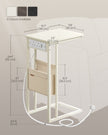 C-Shaped Bedside Table – Wood – Cream White – Charging Station with USB Ports and Storage Bag