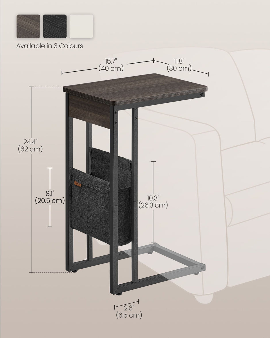 C-Shaped Bedside Table – Wood – Ash Brown – With Fabric Storage Bag and Adjustable Feet