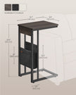 C-Shaped Bedside Table – Wood – Ash Brown – With Fabric Storage Bag and Adjustable Feet