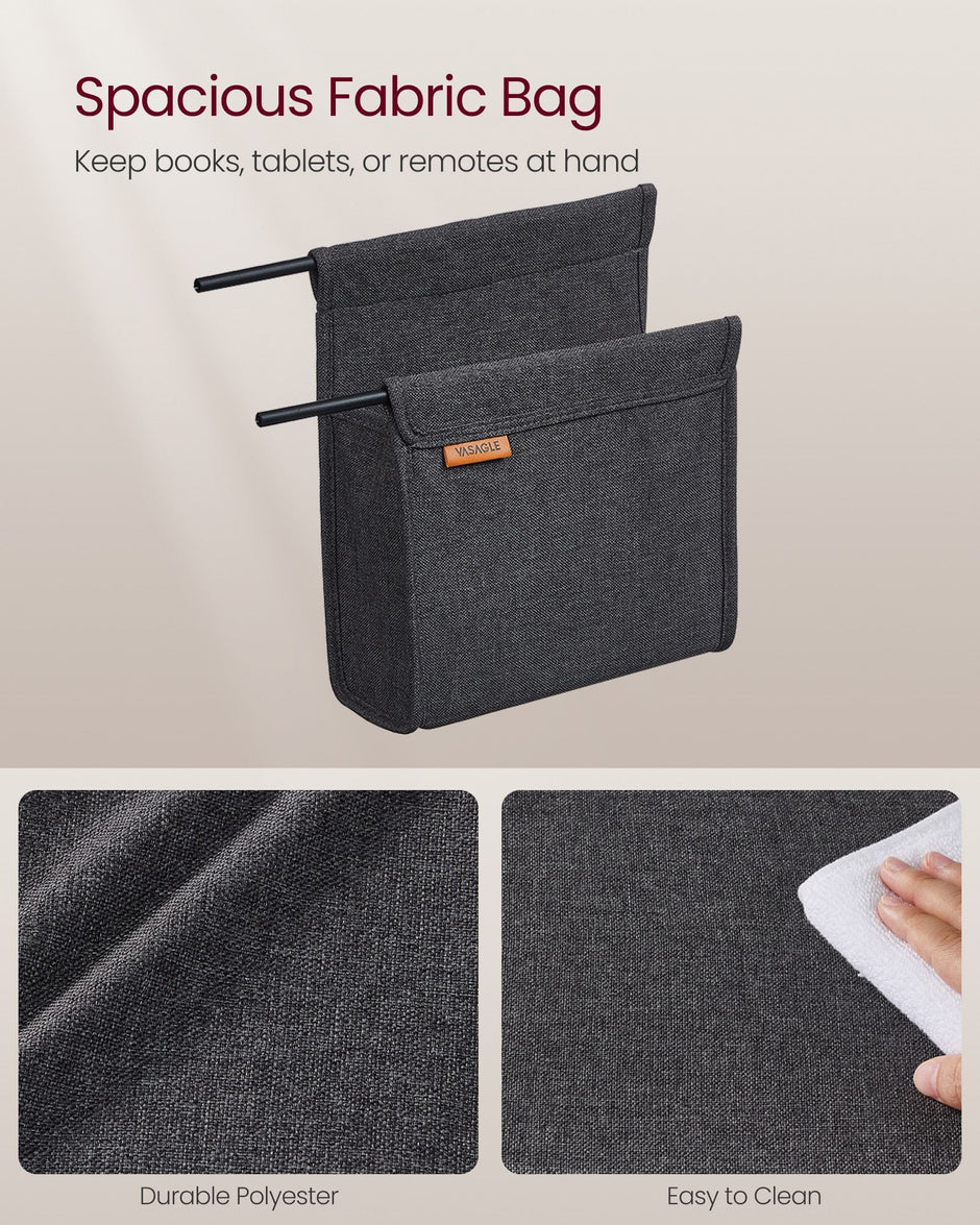 C-Shaped Bedside Table – Wood – Ash Brown – With Fabric Storage Bag and Adjustable Feet
