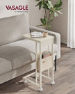 C-Shaped Bedside Table – Wood – Cream White – Includes Fabric Storage Bag and Swivel Castors