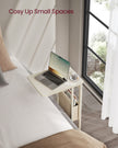 C-Shaped Bedside Table – Wood – Cream White – Includes Fabric Storage Bag and Swivel Castors