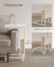 C-Shaped Bedside Table – Wood – Cream White – Includes Fabric Storage Bag and Swivel Castors