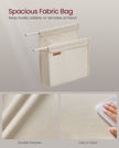C-Shaped Bedside Table – Wood – Cream White – Includes Fabric Storage Bag and Swivel Castors