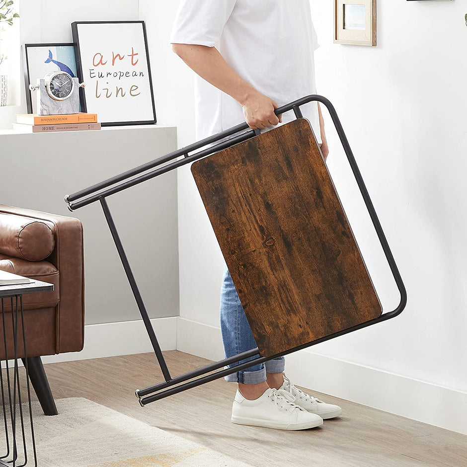 Folding Side Table – Wood – Rustic Brown – Space-Saving Design for Small Spaces