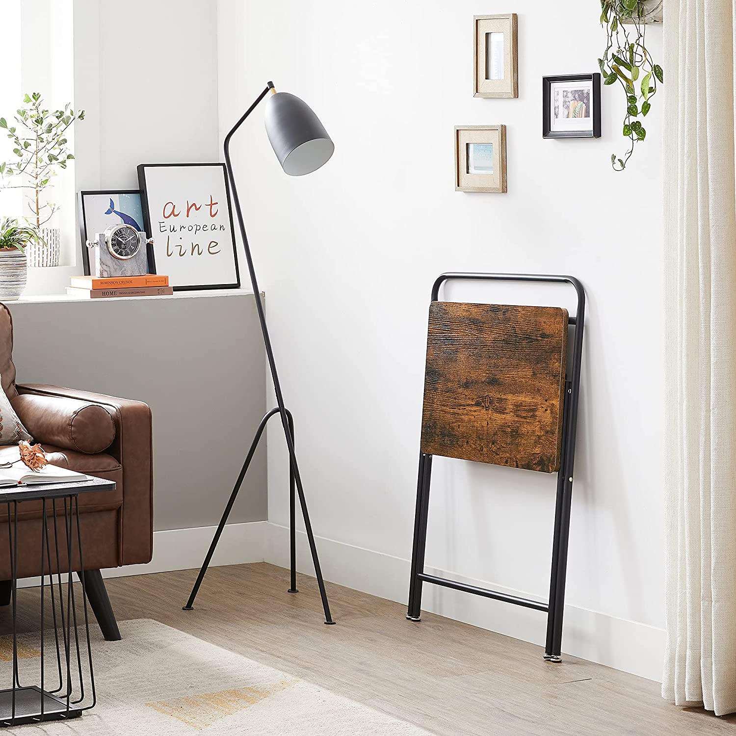 Folding Side Table – Wood – Rustic Brown – Space-Saving Design for Small Spaces